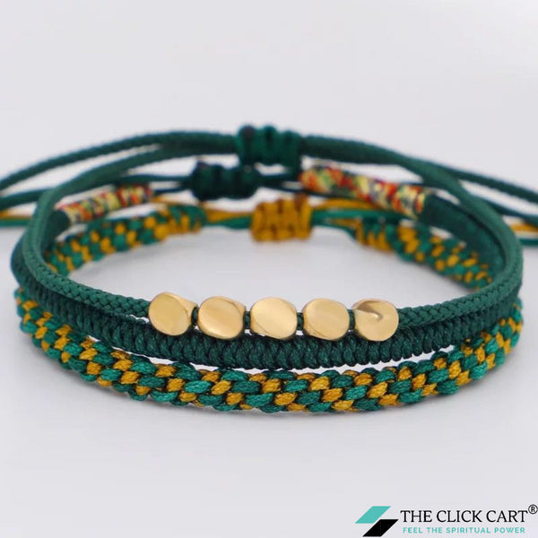 TCC™ Natural Tibetan Copper Green Rope 3 Layer Goodluck Wealth Charm Bracelet